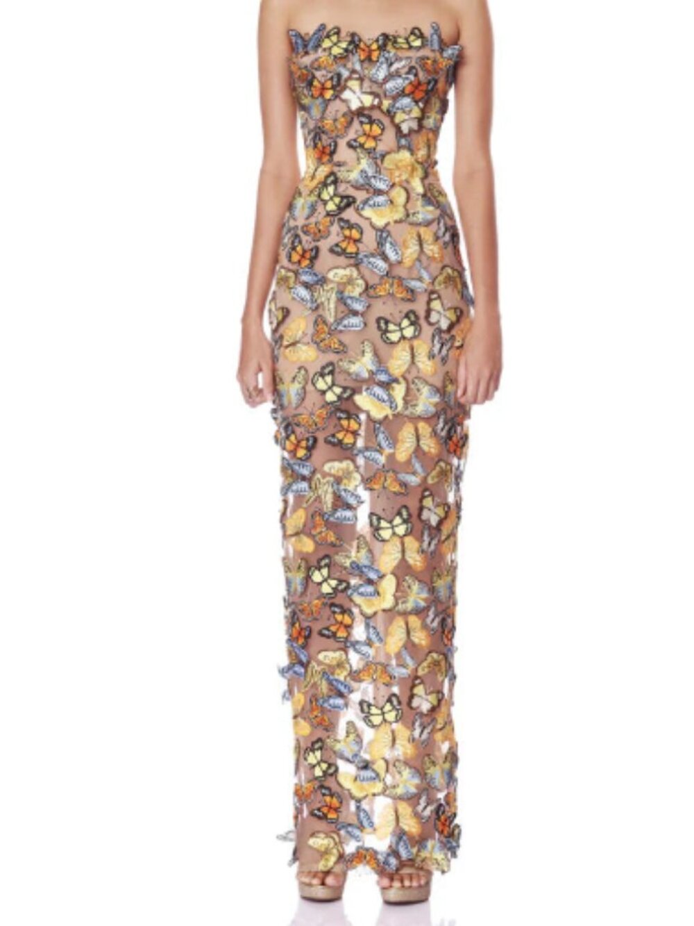 Bronx and Banco Bella 3D Butterfly Dahlia Strapless Maxi Dress Size M